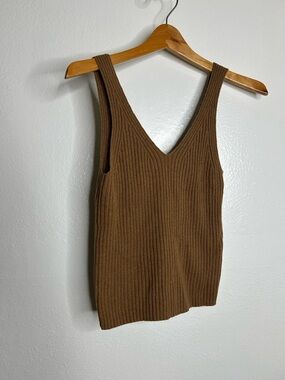GAP Cotton Blend Brown Ribbed Cropped Tank Top Size Small